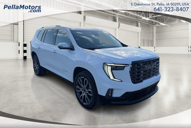 2026 GMC Acadia Denali Ultimate in Summit White — front three-quarter view