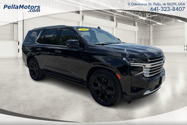2021 Chevrolet Tahoe High Country in Black — front three-quarter view