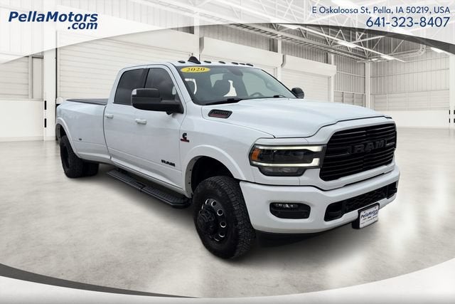 2020 RAM 3500 Laramie in White — front three-quarter view