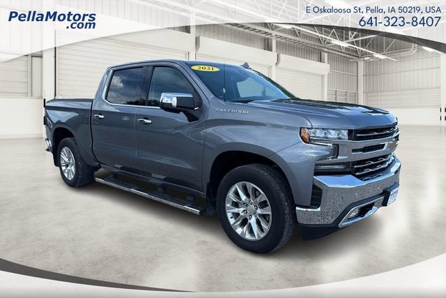 2021 Chevrolet Silverado 1500 LTZ in Satin Steel Metallic — front three-quarter view