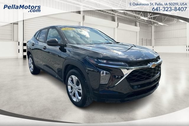 2026 Chevrolet Trax LS in Mosaic Black Metallic — front three-quarter view